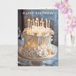 Tarjeta Feliz Cumpleaños Velas de Tarta de Marfil Rosas