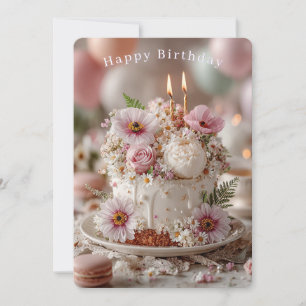 Tarjeta Feliz Cumpleaños Velas de Torta Floral Hermosa