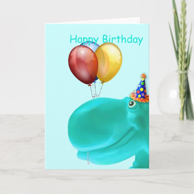 Tarjeta Feliz cumpleaños Verde azulado de Hippo (Anverso)