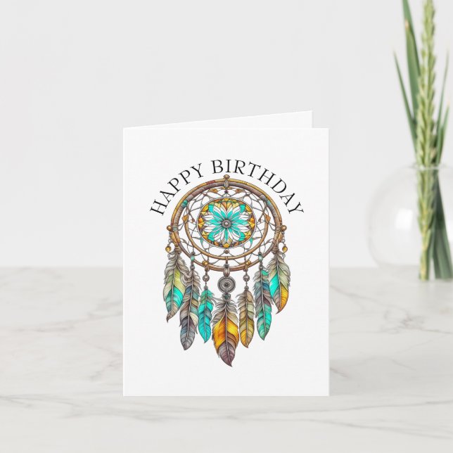 Tarjeta Feliz cumpleaños Verde azulados Dreamcatchers Myst (Anverso)