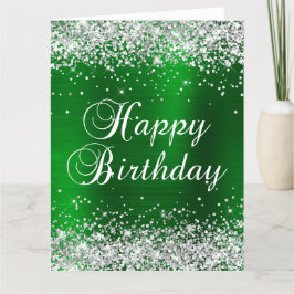 Tarjeta Feliz Cumpleaños Verde Brillante con Purpurina de