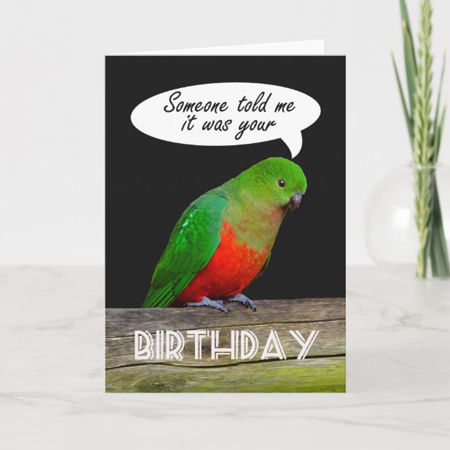 Tarjeta Feliz cumpleaños, verde y rojo King Parrot (Anverso)