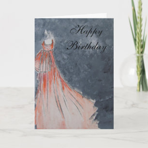 Tarjeta Feliz cumpleaños (vestido anaranjado)