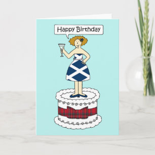 Tarjeta Feliz cumpleaños vestido con la bandera escocesa y