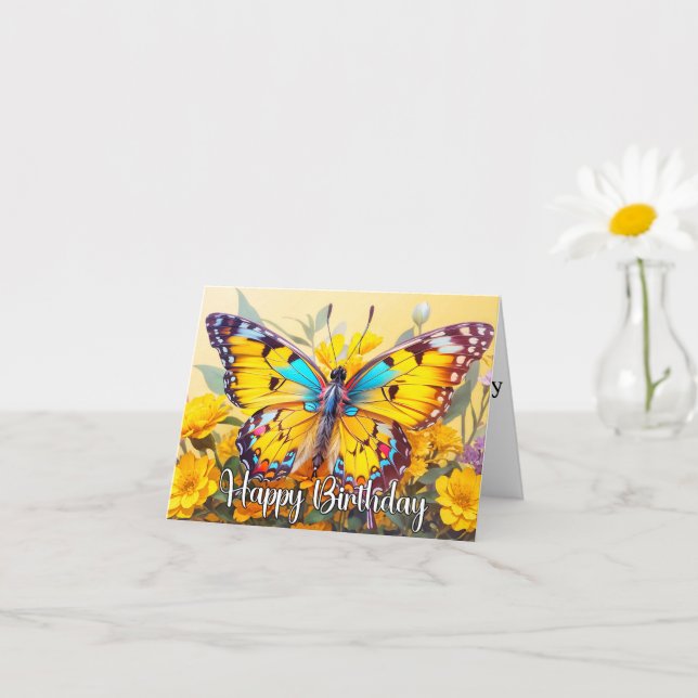 Tarjeta Feliz cumpleaños vibrante diseño de mariposa (Planta pequeña)