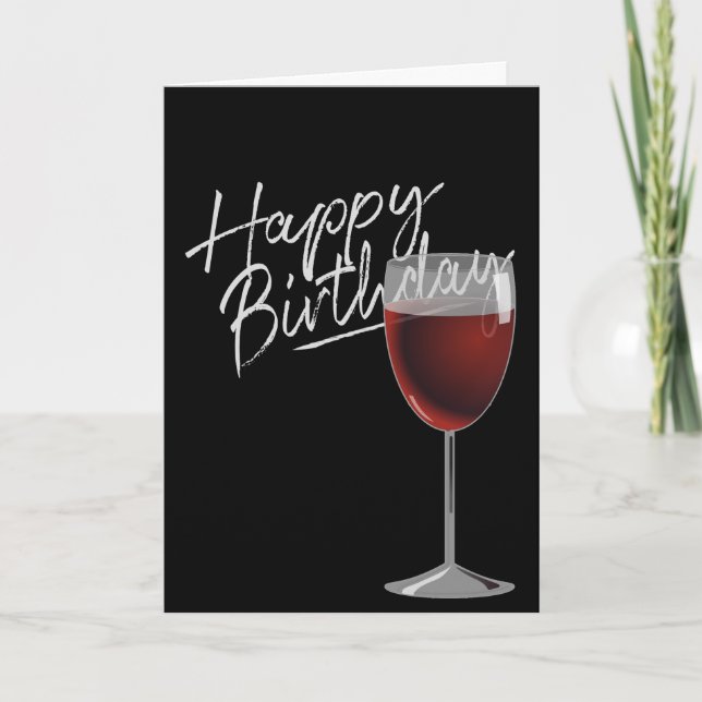 Tarjeta Feliz Cumpleaños Vino Rojo En Negro (Anverso)