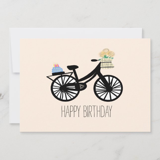 Tarjeta Feliz cumpleaños Vintage Bike Cake Flower Greet (Anverso)