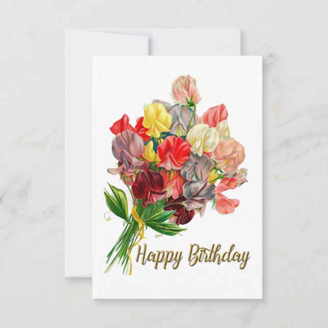 Tarjeta Feliz cumpleaños Vintage Sweet Pea Flowers (Anverso)