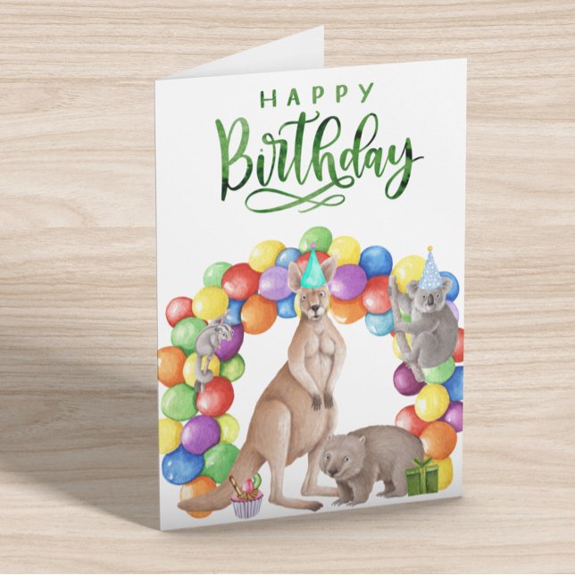 Tarjeta Feliz cumpleaños Watercolor Australia Animales (Subido por el creador)