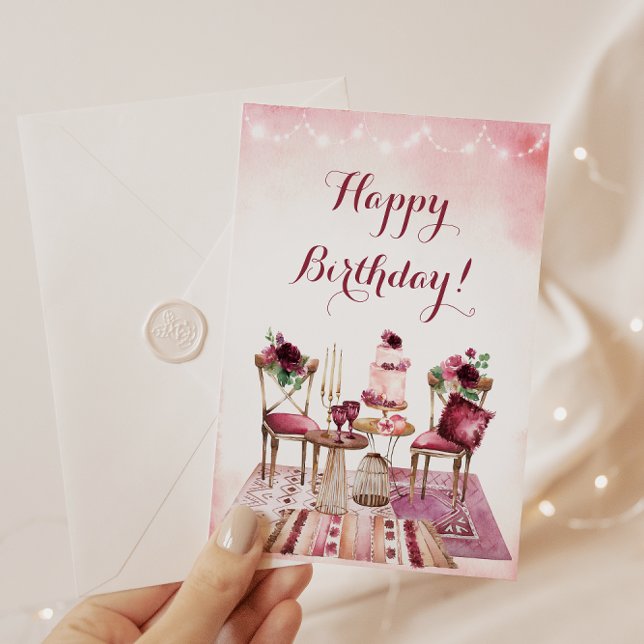 Tarjeta Feliz cumpleaños Watercolor Boho Floral (Subido por el creador)