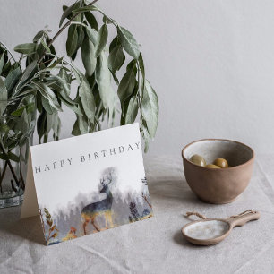 Tarjeta Feliz cumpleaños Watercolor Deer Forest Card