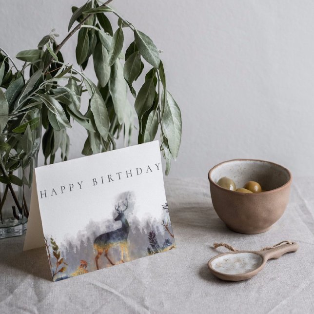Tarjeta Feliz cumpleaños Watercolor Deer Forest Card (Subido por el creador)