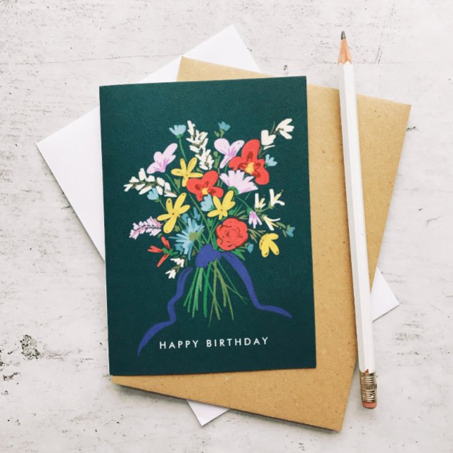 Tarjeta Feliz cumpleaños Watercolor Floral Bouquet (Subido por el creador)
