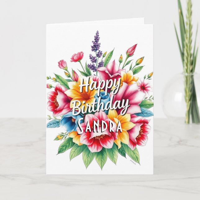 Tarjeta Feliz cumpleaños Watercolor Floral Bouquet Card (Anverso)