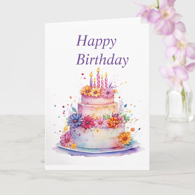 Tarjeta Feliz cumpleaños Watercolor Floral Cake (Orquídea)