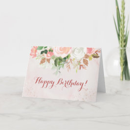 Tarjeta Feliz cumpleaños Watercolor Floral Rosa