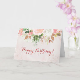 Tarjeta Feliz cumpleaños Watercolor Floral Rosa