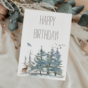 Tarjeta Feliz cumpleaños Watercolor Woodland Forest