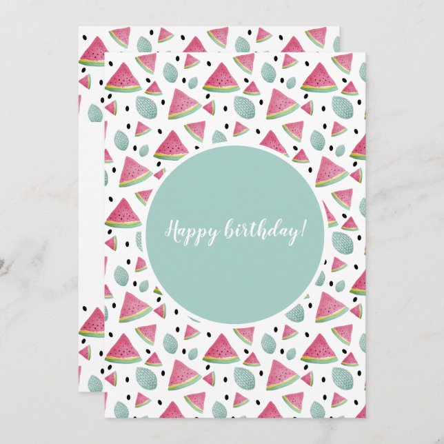 Tarjeta Feliz cumpleaños Watermelon Pattern Watercolor (Anverso / Reverso)