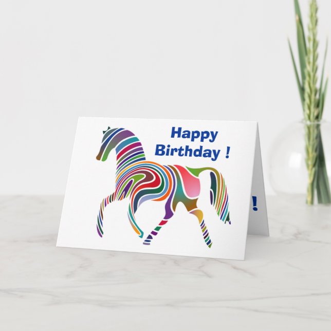 TARJETA "FELIZ CUMPLEAÑOS" WAVY RAINBOW HORSE (Anverso)