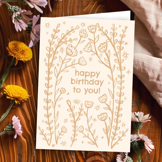 Tarjeta Feliz cumpleaños Whimsical Floral Sketch Doodle Cu (Happy Birthday Whimsical Boho Floral Sketch Doodle Cute Bday Card
)