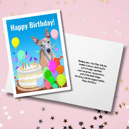 Tarjeta Feliz Cumpleaños Whippet con Tarta de Cumpleaños