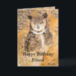 Tarjeta Feliz cumpleaños Wild & Crazy Friend Watercolor Ow<br><div class="desc">Gracioso,  Cumpleaños,  Gran Bechuza Horneada Salvaje Y Loco</div>