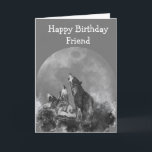 Tarjeta Feliz cumpleaños Wild & Crazy Friend Watercolor Wo<br><div class="desc">Divertido Feliz Cumpleaños Amigo por el Salvaje y Loco con lobos acuarelas gritando en la luna llena</div>