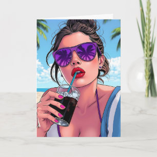 Tarjeta Feliz cumpleaños y divertida playa de verano