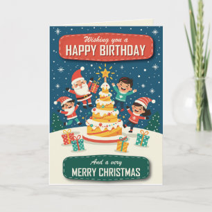 Tarjeta Feliz cumpleaños y Feliz Navidad