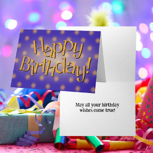 Tarjeta Feliz cumpleaños Yellow Dot Text Fondo azul