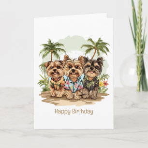 Tarjeta Feliz cumpleaños Yorkie perros Camisetas hawaianos