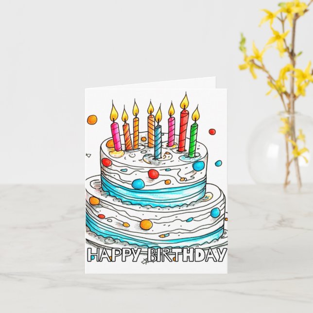 Tarjeta Feliz cumpleaños Yummy Cake Art (flor amarilla)