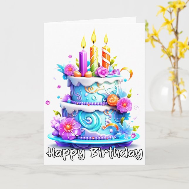 Tarjeta Feliz cumpleaños Yummy Fiesta Cake (flor amarilla)