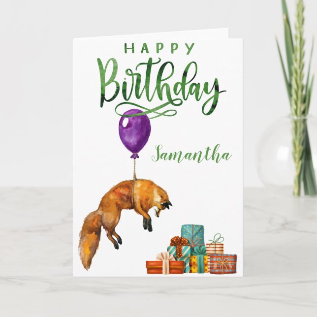 Tarjeta Feliz Cumpleaños Zorro Bonito Personalizado  (Anverso)