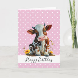 TARJETA FELIZ CUTO DE CUMPLEAÑOS CHICA VACA MARRÓN