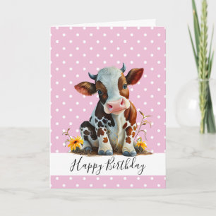 TARJETA FELIZ CUTO DE CUMPLEAÑOS CHICA VACA MARRÓN