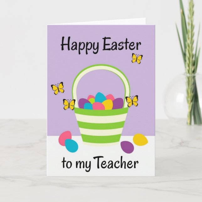 Tarjeta Feliz de Cesta de Huevos de Primavera (Anverso)
