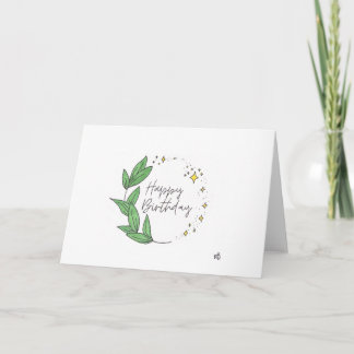 Tarjeta feliz de cumpleaños para hojas y estrellas
