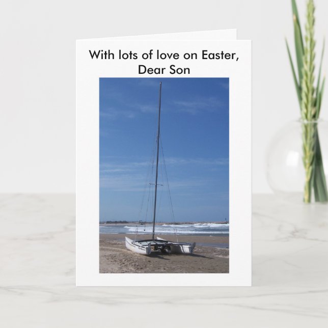 Tarjeta feliz de hijo de Pascua - Catamaran (Anverso)