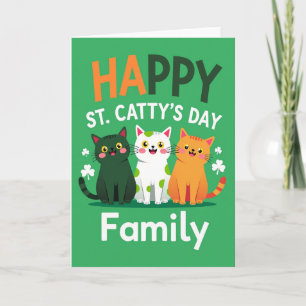 Tarjeta Feliz de la Familia de Gatos Verdes