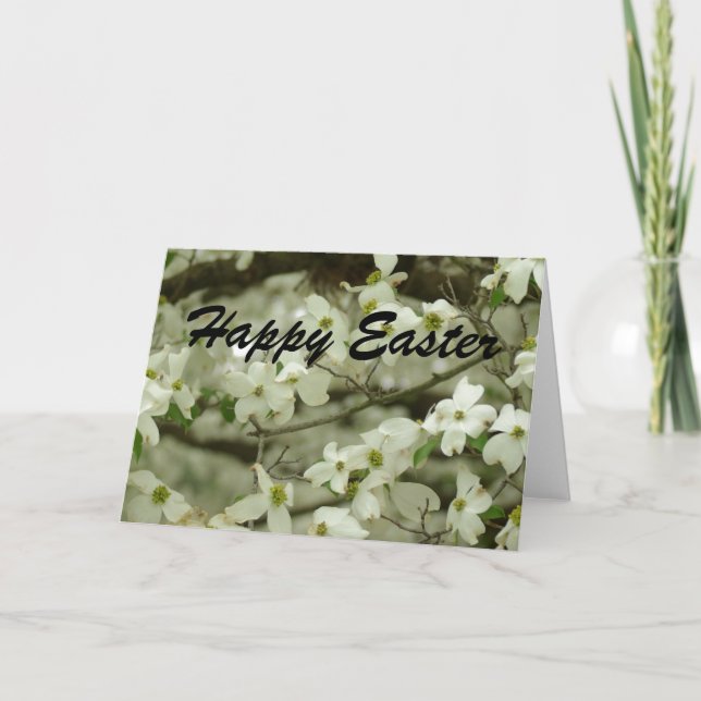 Tarjeta feliz de la rama del Dogwood de Pascua (Anverso)