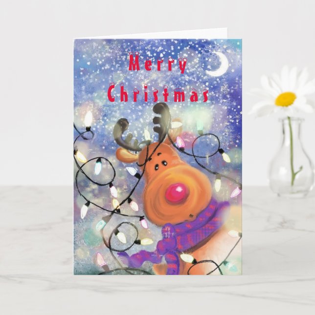 Tarjeta feliz de Navidades de renos (Planta pequeña)