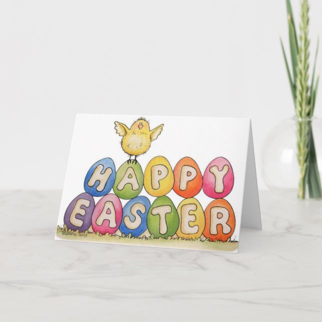 Tarjeta feliz de Pascua - Chick feliz (Anverso)