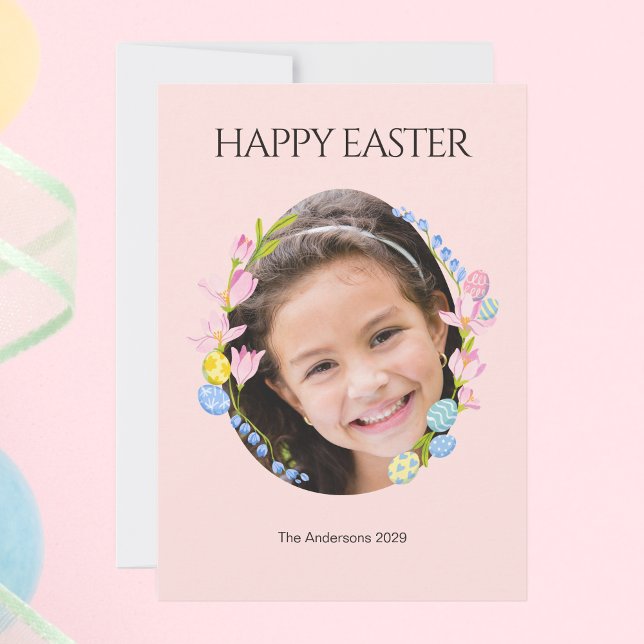 Tarjeta feliz de Pascua con marco floral (Happy Easter Card with Floral Photo Frame)