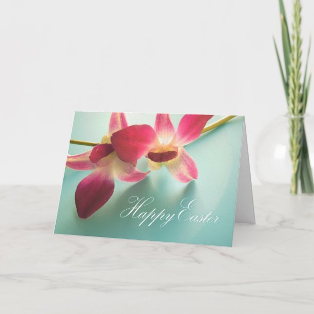Tarjeta feliz de Pascua (orquídeas magenta) (Anverso)