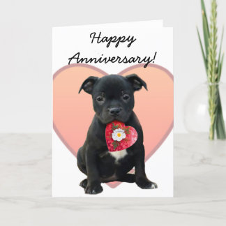 Tarjeta feliz de Staffordshire bull terrier del