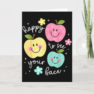 Tarjeta Feliz De Ver Tu Rostro Groovy Manzana Sonrisa Cara