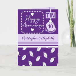 Tarjeta Feliz décimo aniversario Tin agrega nombres morado