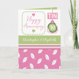 Tarjeta Feliz décimo aniversario Tin agrega nombres rosado